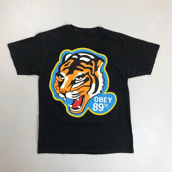 Obey Other - OBEY 89th T-Shirt S/M Roaring Tiger Skater Street Pop Art Bold Black